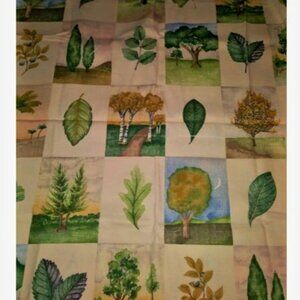 Vintage "ARBOR DAY" Trees & Leaves Upholstery Fabric 3/4 Yard (30" x 54")